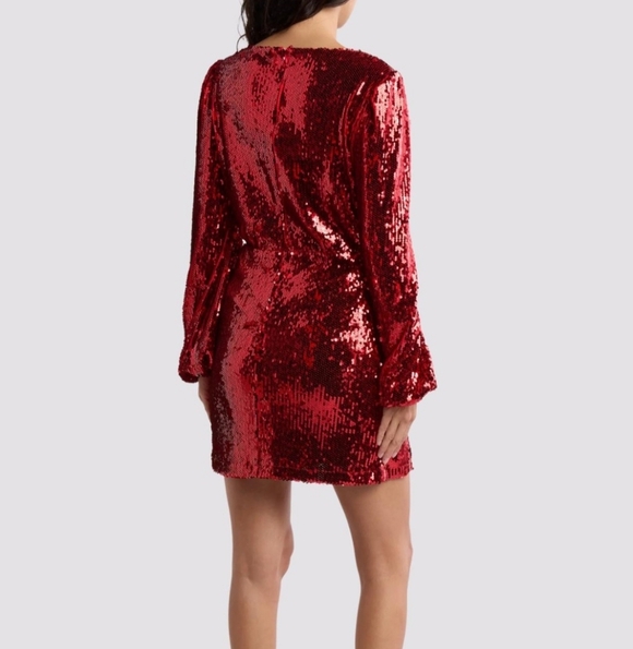 New Nordstrom Wayf Long Sleeve Christmas Red Sequin Cocktail Holiday Dress - Picture 5 of 9